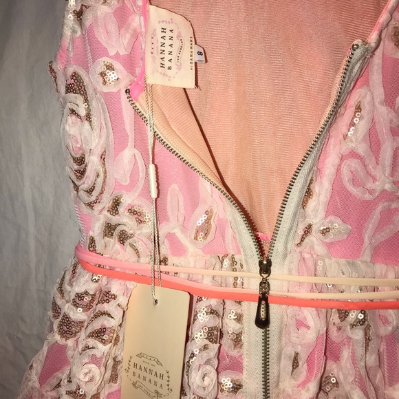 Girls Hannah Banana Lace Tulle Coral Gold Dress 8 - Picture 4 of 5